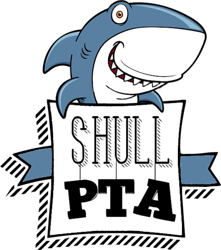 shark holding a ribbon with PTA banner